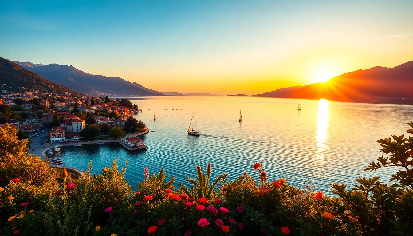 Erleben Sie einen atemberaubenden Sonnenuntergang am Gardasee, der die Schönheit des Sees und die lebendige Umgebung zeigt.