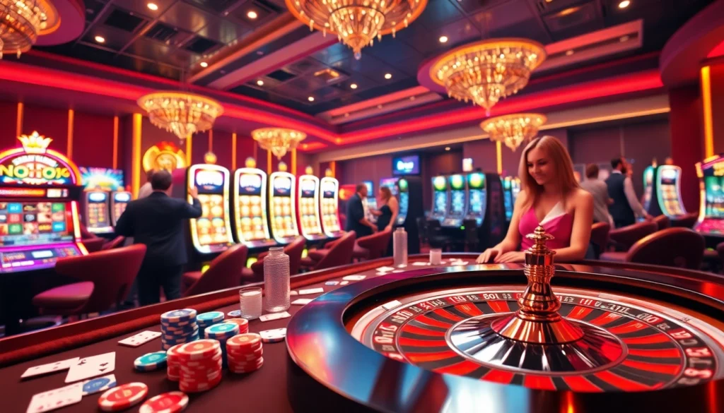 Nohu90 players celebrating a winning moment at a luxurious casino gaming table.