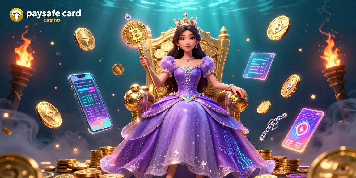 Erleben Sie sichere Einzahlungen in einem Paysafe Card Casino, das lebendige Visualisierungen von Kryptowährung und aufregenden Spielelementen zeigt.